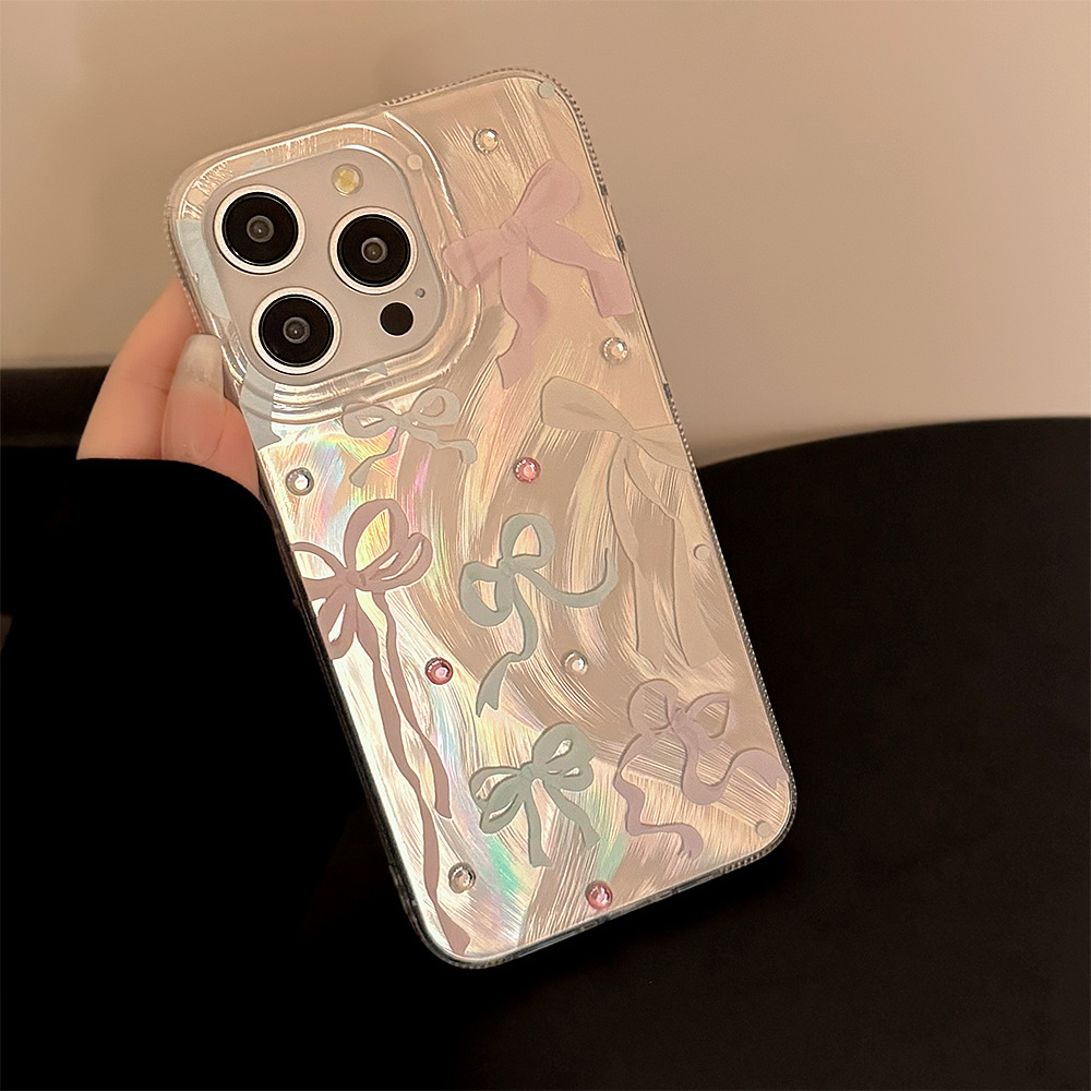 Phone Cases Korea - Kolorowe naklejki z kokardką i diamentami