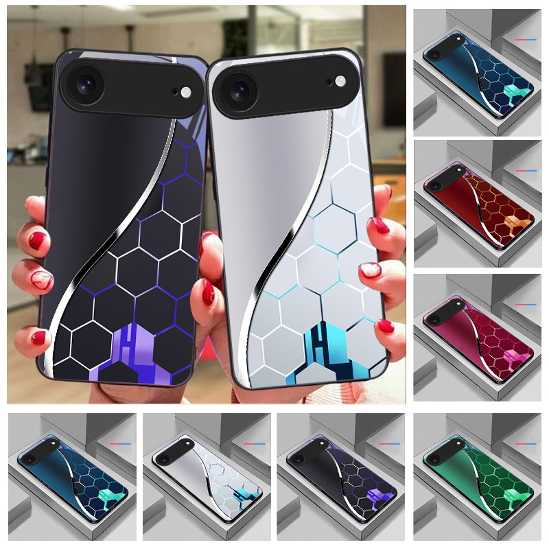 Phone Cases Purple - Fioletowy wzór plaster miodu, czarne szklane