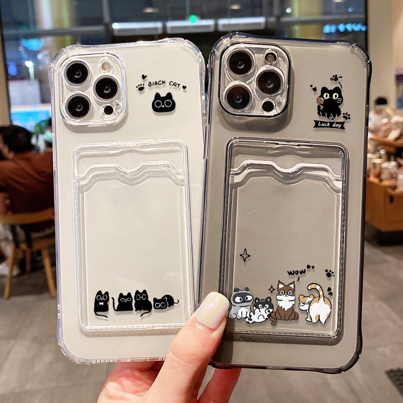Phone Cases With Card Holder - Etui na telefon Cute Black Cat